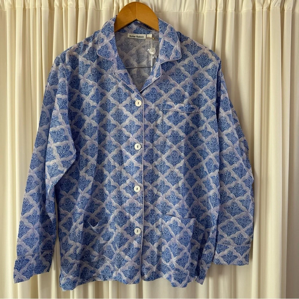 Roller Rabbit Light Blue Lavender Jemina Liza Pajama Set Size Large NWT Preppy - Picture 2 of 9